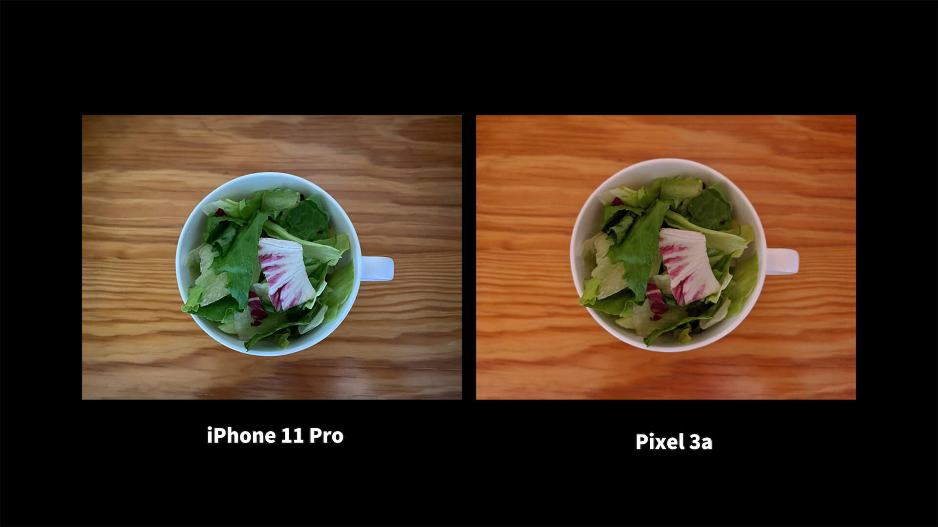 iPhone 11 Pro Pixel 3a ナイトモード 比較 サラダ