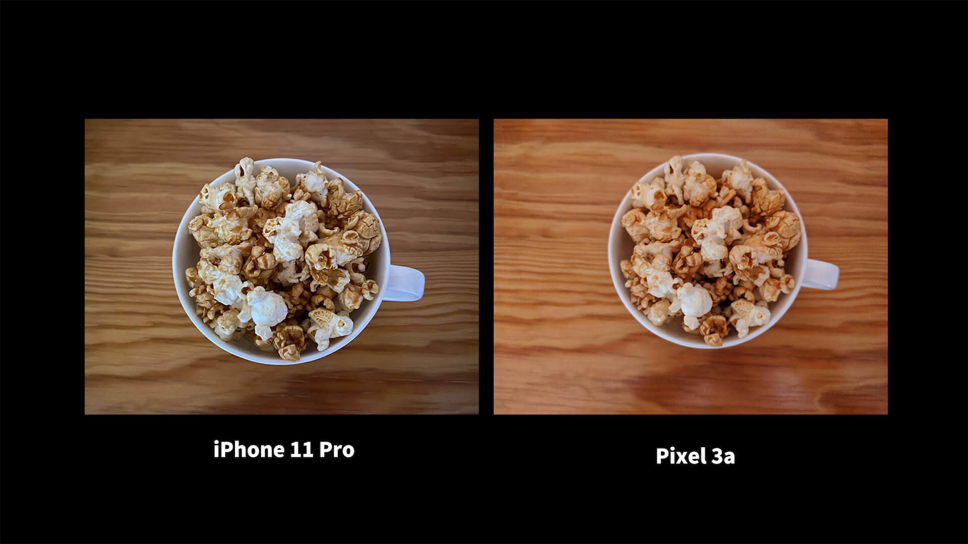 iPhone 11 Pro Pixel 3a ナイトモード 比較 ポップコーン
